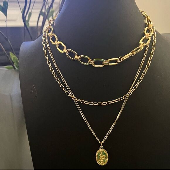 New Multilayer Chunky Link Chain Choker luxury designer snake pendant necklace - Picture 1 of 5
